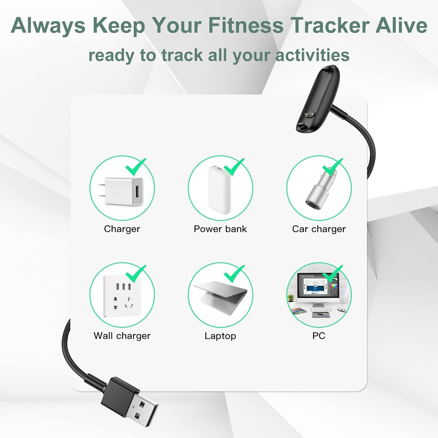 Inspire 3 Wall Plug Charger and Cable Replacement for Fitbit Inspire 3