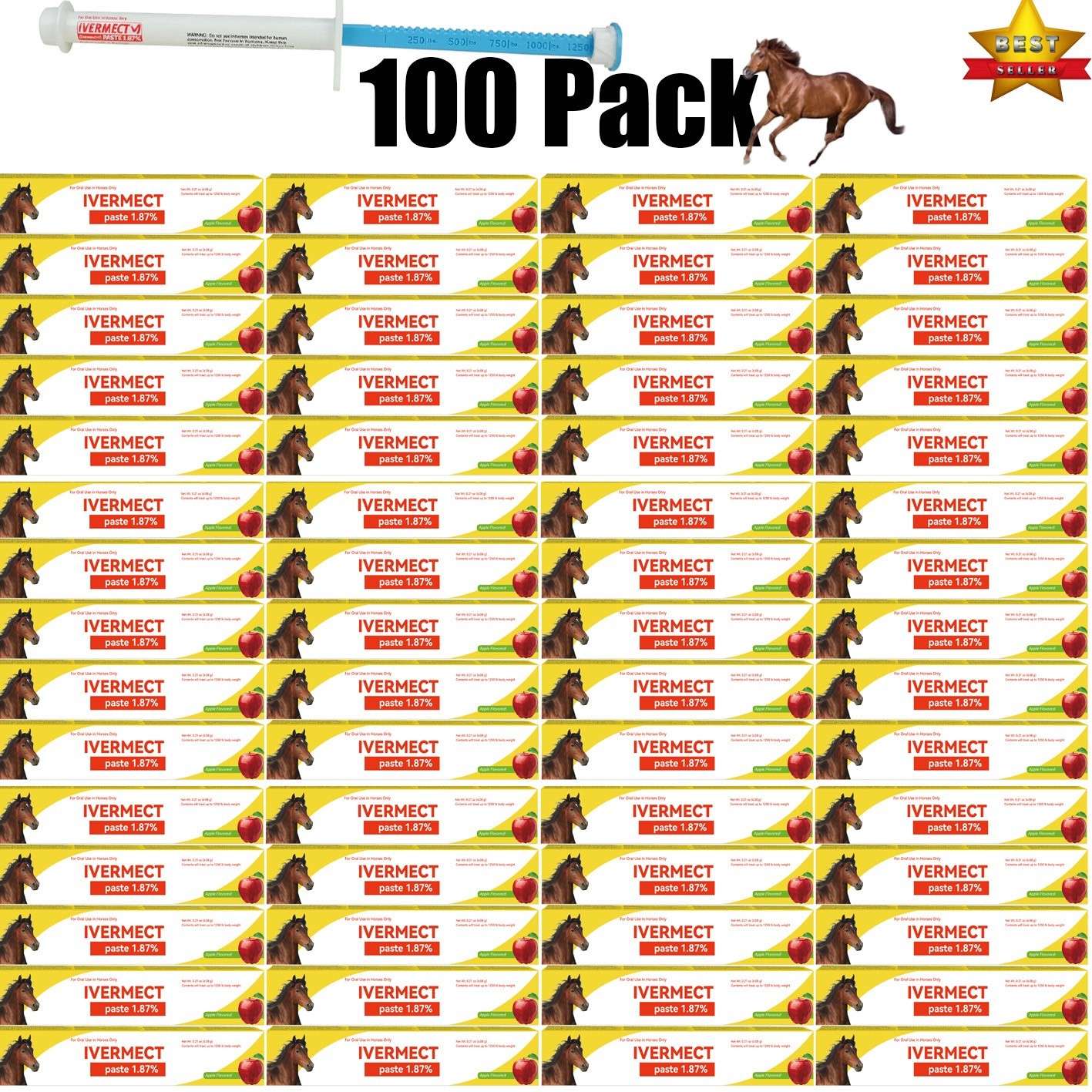100 Pack Horse Dewormer Paste Apple Flavor EXP 01/2028