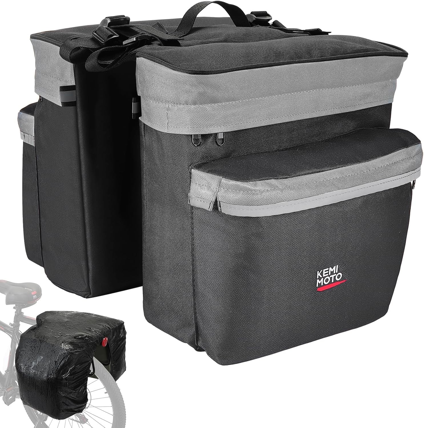 Bicycle Bike Panniers Bag 40L for Ebike Saddle Bags w/ Waterproof Rain Cover