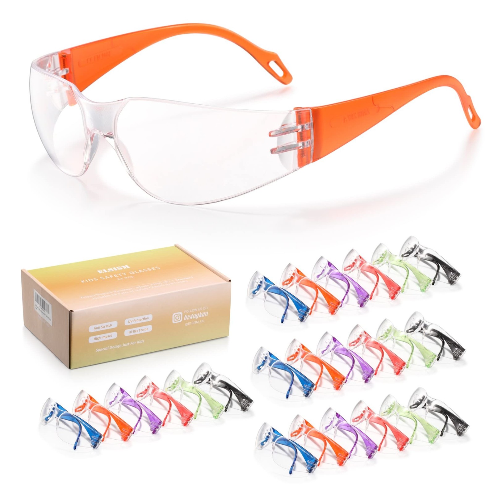 24 Pack Kids Safety Glasses in 6 Colors, UV Protection Eyewear for Children, ...