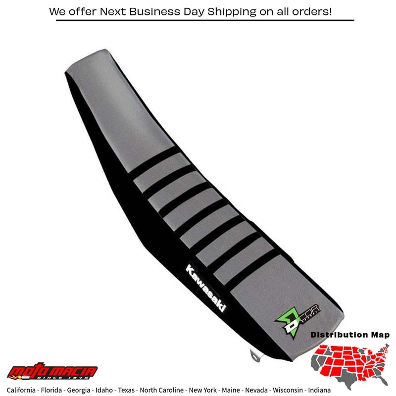 D-COR  Seat Cover Black/Grey with Ribs for Kawasaki KX250F 2017-2019 and KX450F
