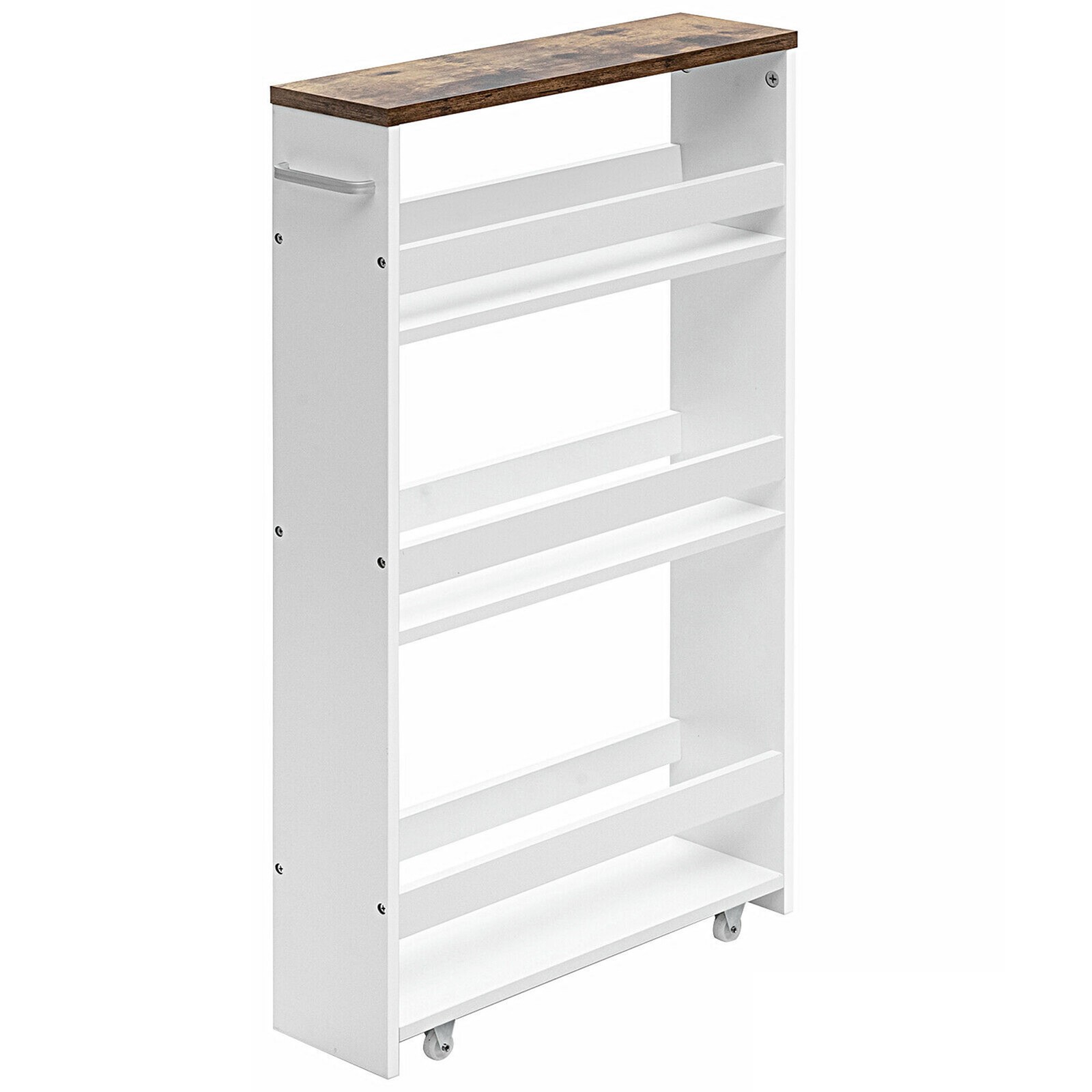 4 Tier Rolling Slim Storage Cart Tower Rack Kitchen Organizer w/ Handle