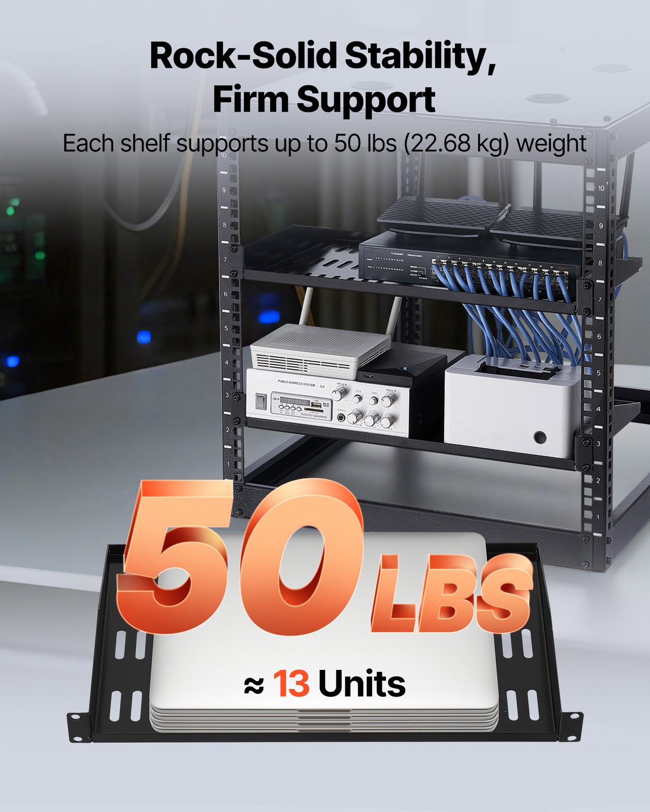 VEVOR 1U Server Rack Shelf 4 PCS 10 in Depth Vented Wall Rack Mount Shelf Tray