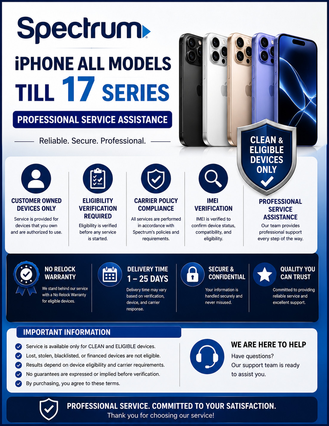 SPECTRUM IPHONE UNLOCKING SERVICE Digital Service. NO SHIPPING