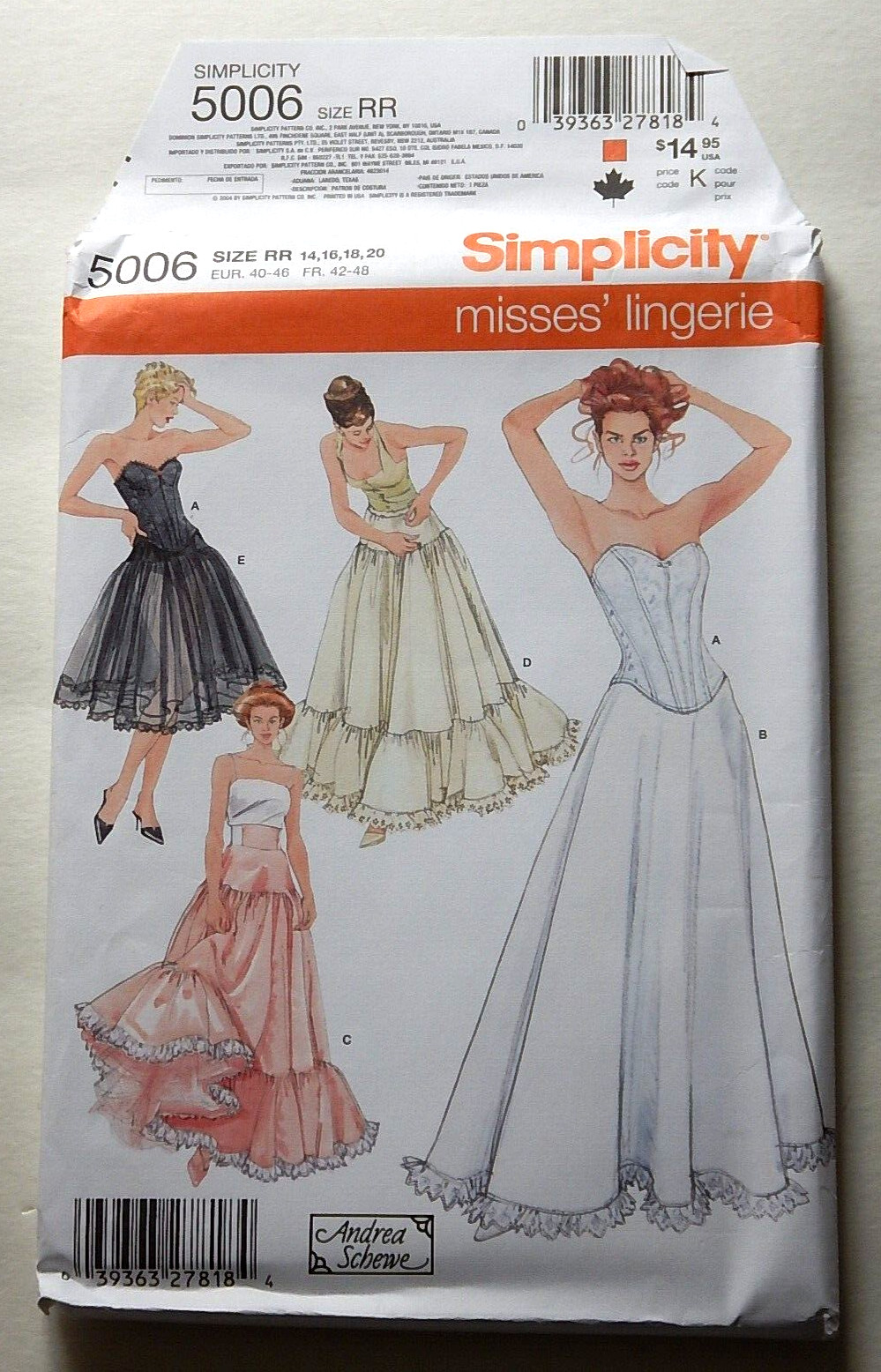Simplicity 5006 Lingerie Corset Petticoat by Andrea Schewe ©2004 size 14-20 UC