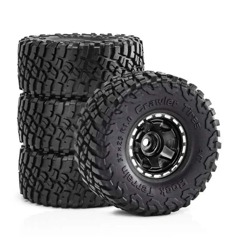 4pcs 57mm 1.0"Beadlock Wheel Tire Set For 1/18 1/24 RC Crawler Car TRXS 4M SCX24