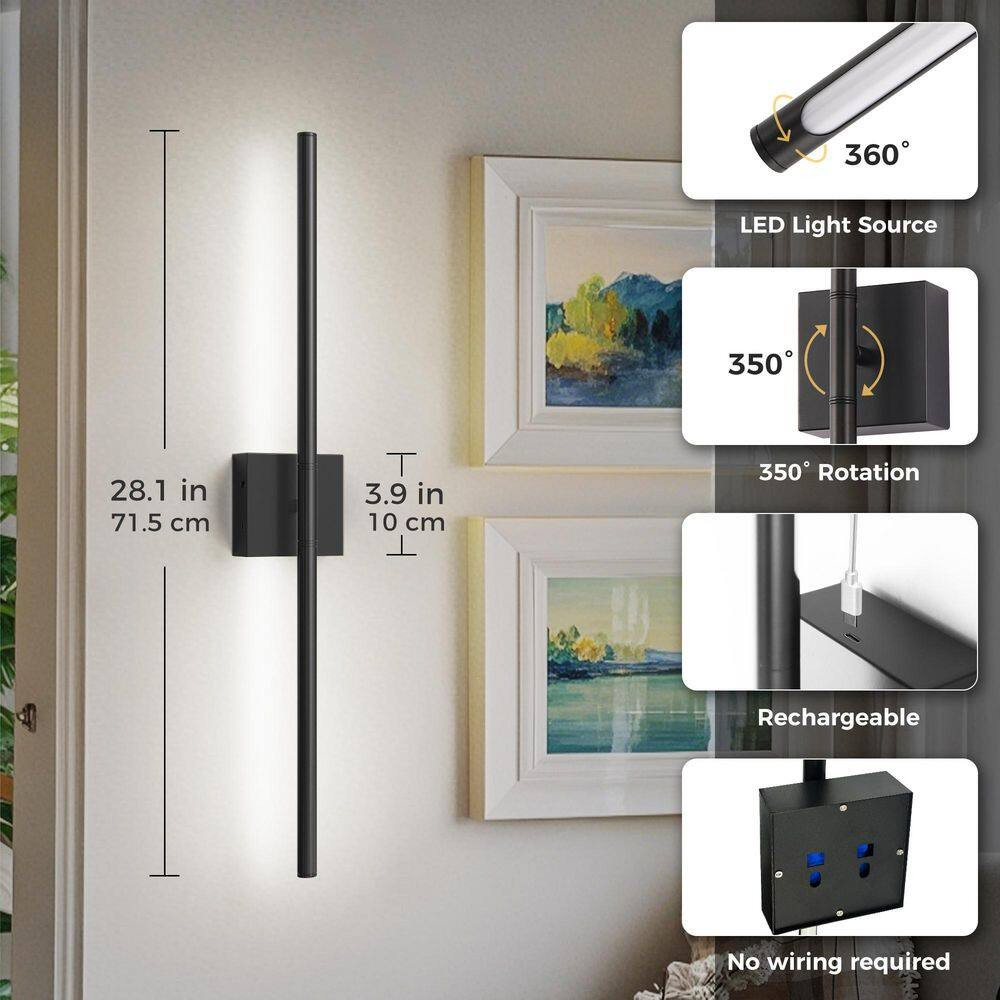 2-Pack Black Dimmable Timing Integrated LED Wireless Wall Sconces with Remote Co