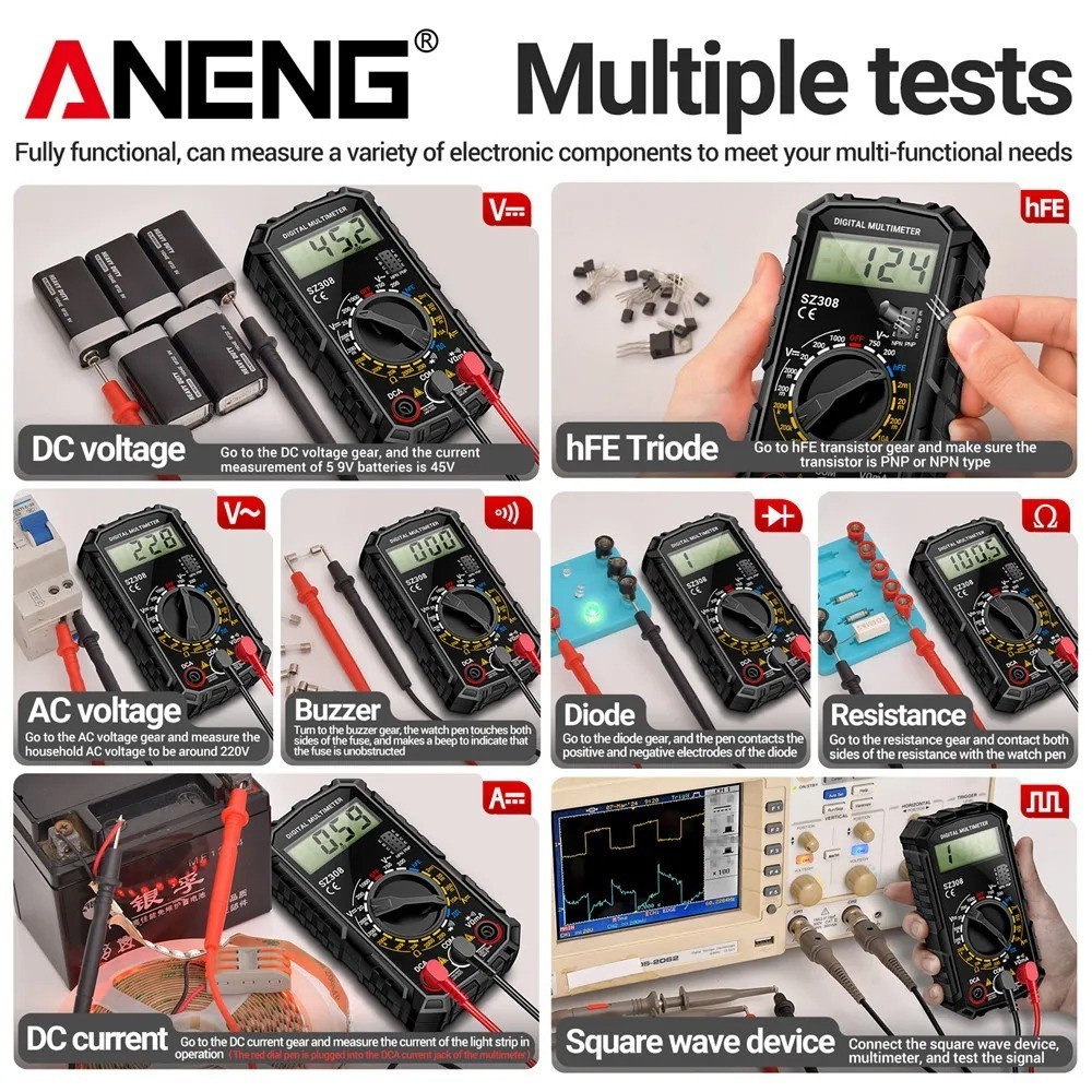 Portable Digital Multimeter AC DC Voltage Current Ohm Volt Tester Meter Tool