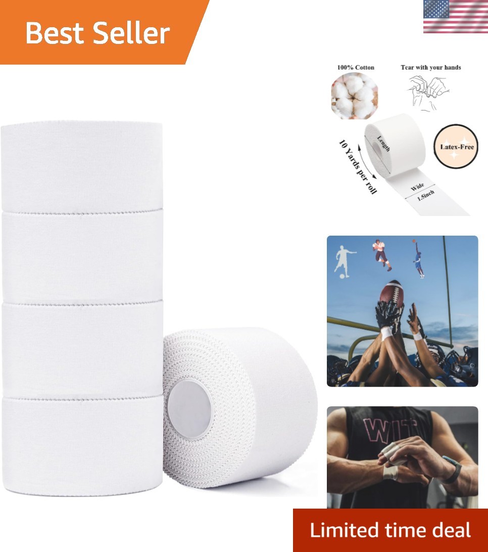 White Athletic Tape – 5 Rolls, Hand Tearable with No Skin Irritation
