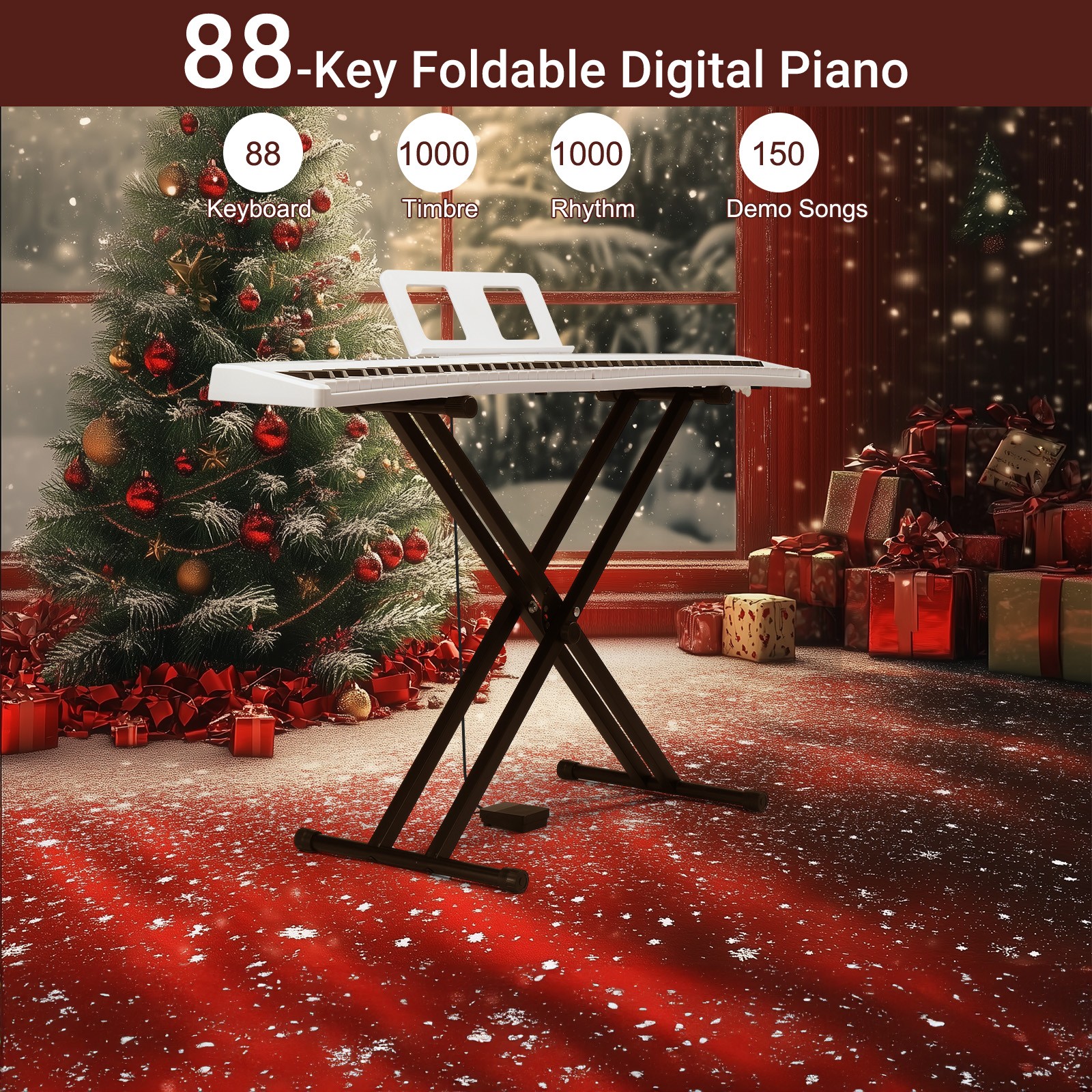 88 Key Folding Semi-Weighted Keyboard Piano Folding Piano With X Stand White