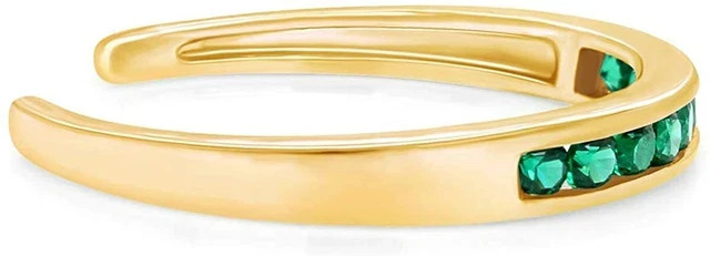 Round Simulated Emerald Channel Set 14k Gold Plated Silver Adjustable Toe Ring