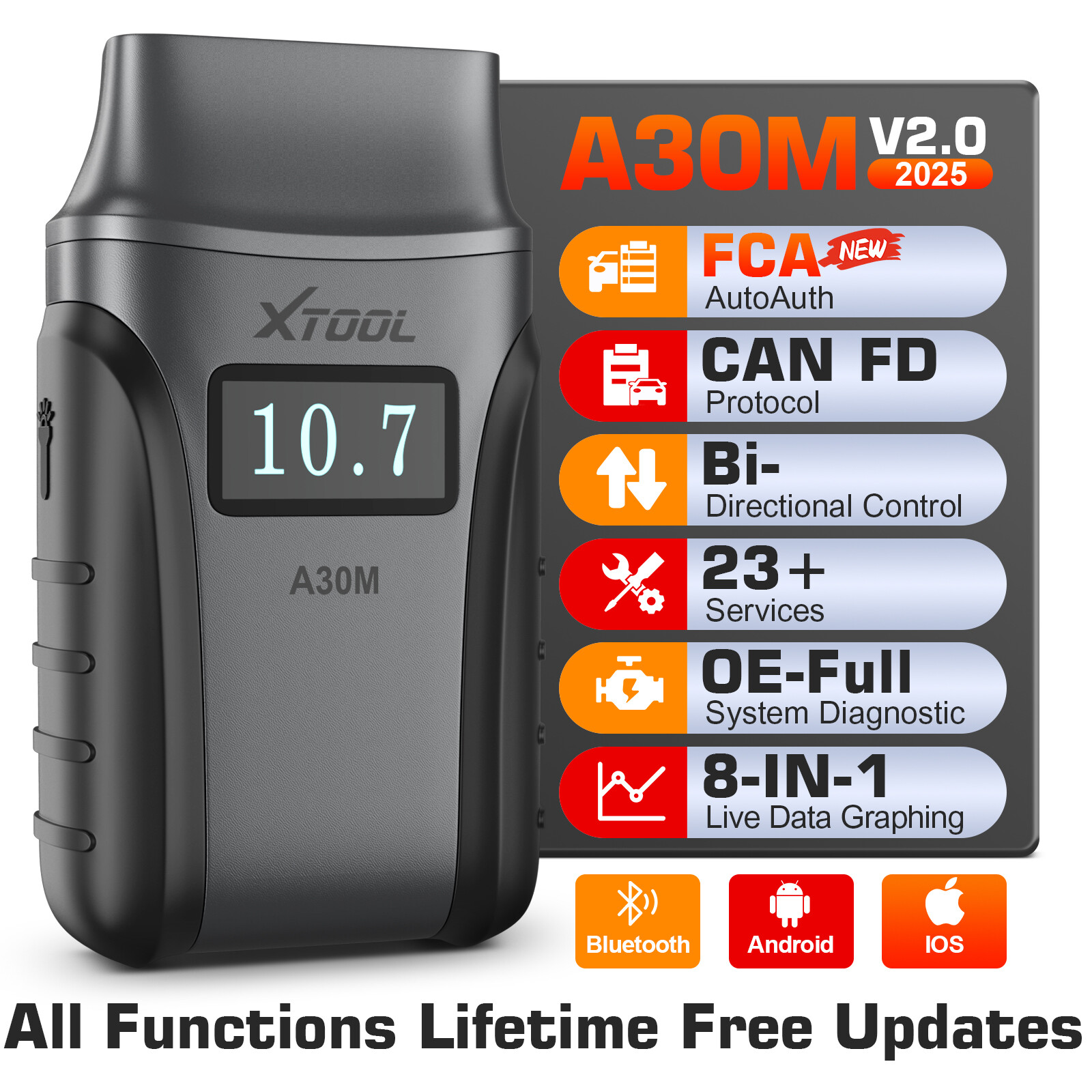 XTOOL A30M V2.0 Wireless OBD2 Scanner Bidirectional Full System Diagnostic Tool