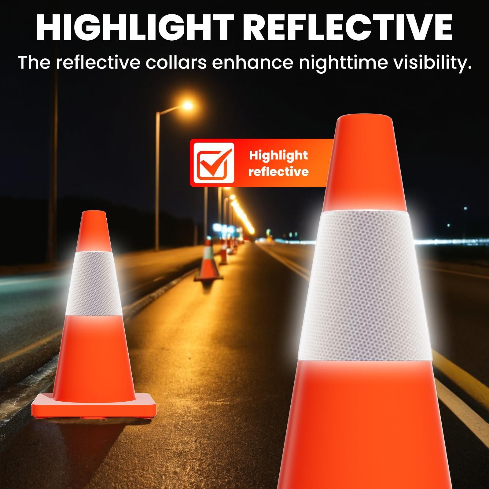 18" 20Pcs Traffic Cones w/ Reflective Collars Hazard Construction Cones