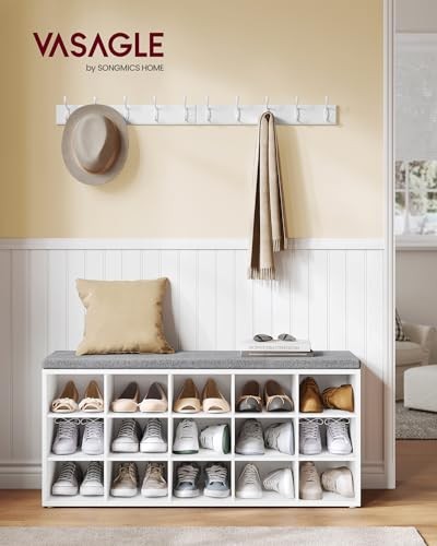 CUSTOS Collection - Shoe Bench, Storage 15 cubbies Cloud White + Dove Gray
