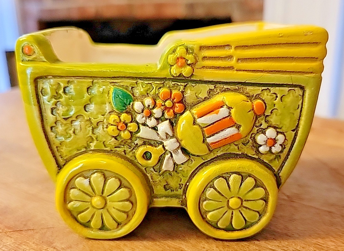 Vintage MCM Planter Baby Buggy Retro Green