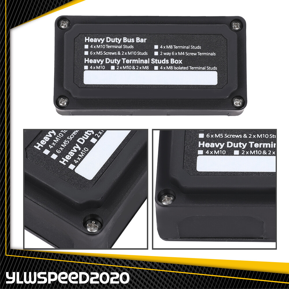Heavy Duty 4 Way Bus Bar/Power Distribution Box Terminal Studs 300A 48V DC Black