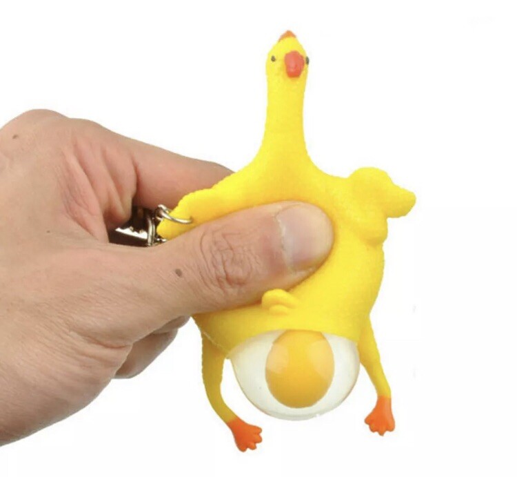 Egg Laying Chicken Squeezable Stress Keychain 2" Cute Toy