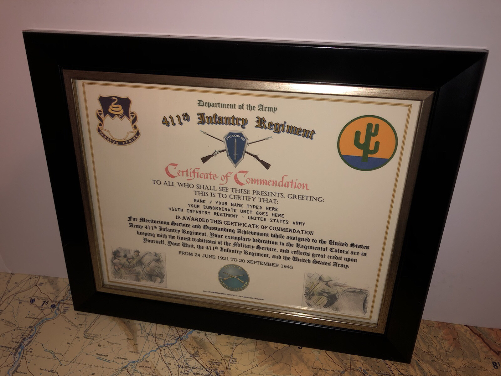411TH INFANTRY REGIMENT / COMMEMORATIVE - CERTIFICATE OF COMMENDATION