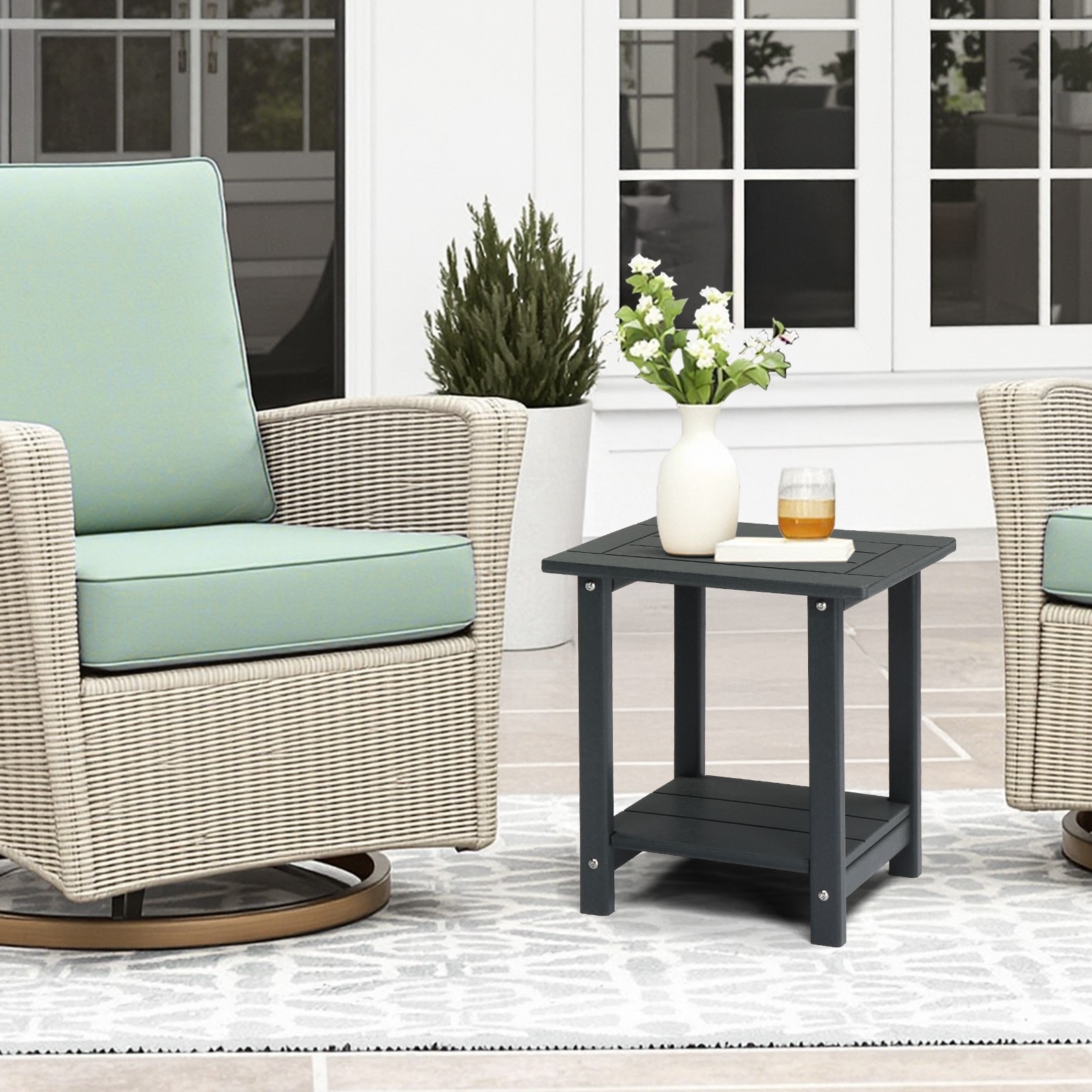 2-Layer Storage Room/Outdoor Rectangular Side Table Hdpe Coffee Table Dark Grey