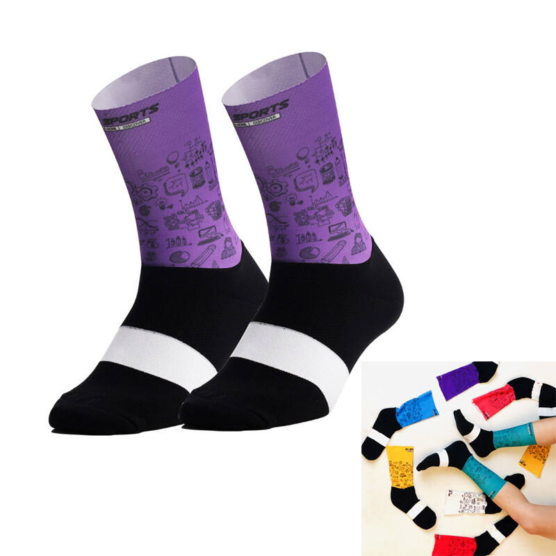 Pro Mens Womens Cycling Sports Ankle Socks XC Riding Bicycle Bike Socks Purple