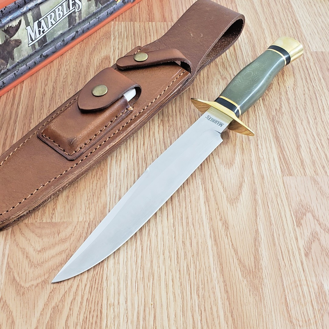 Marbles Fixed Knife 7.5" D2 Tool Carbon Steel Blade Green Canvas Micarta Handle
