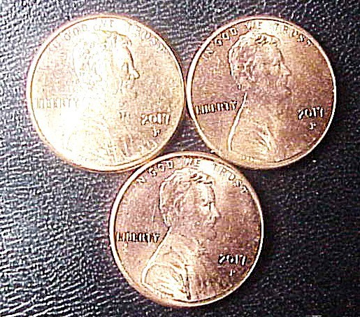 Three circulated 2017-P Union Shield pennies-Very special coins!