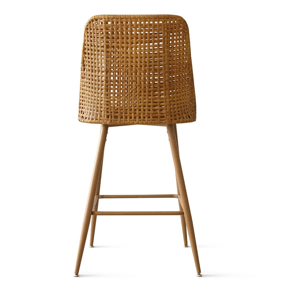 Set of 3 Upholstered Boucle Rattan Full Back Counter Stool