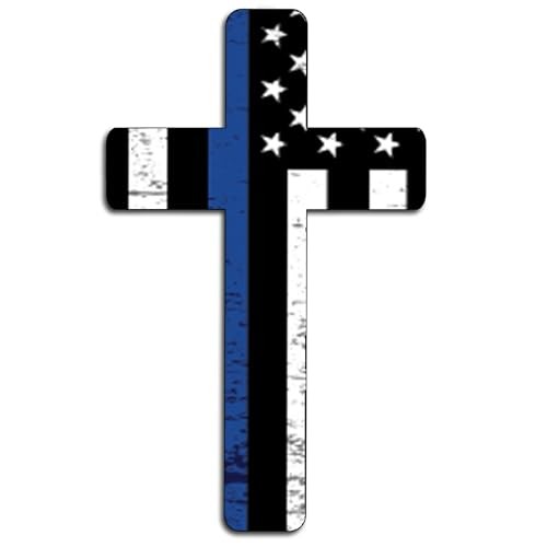 Large Thin Blue Line Flag Cross Sticker Vinyl Decal for Car Truck Window Bump...
