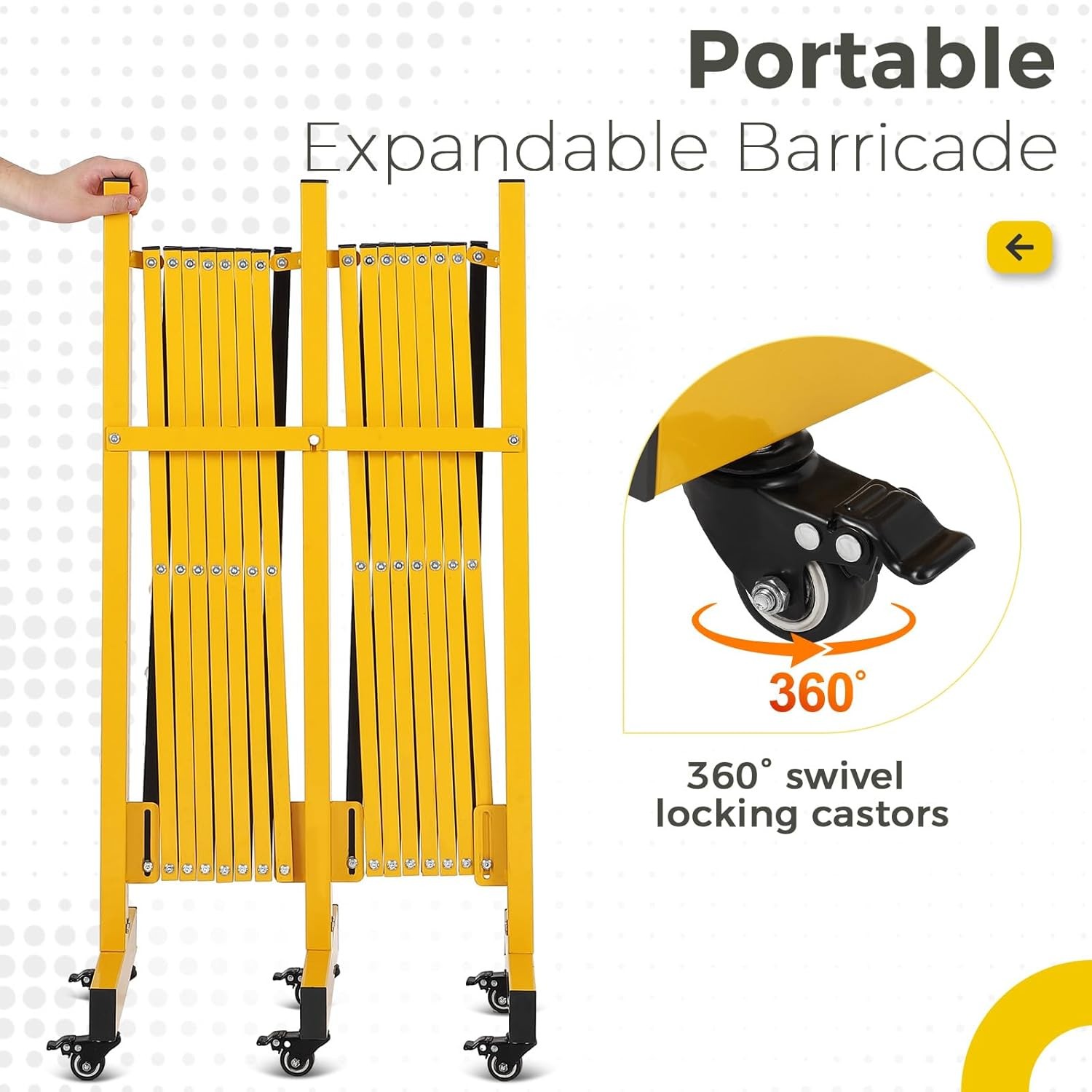 16FT Folding Security Gate Metal Expandable Mobile Barricade Gate with Wheels