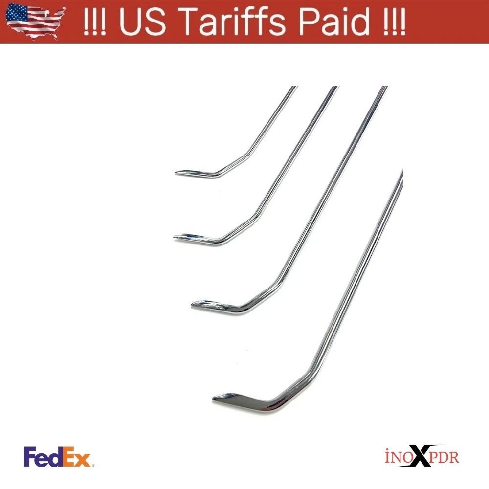 InoxPDR Double-Curved Paintless Dent Repair Rods 4-Piece  (Handle Not Included)