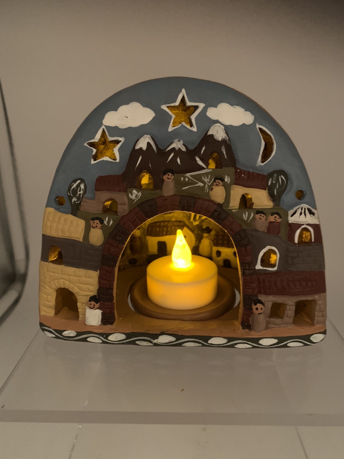 Wanderlust Clay Pottery Handmade Candleholder Made In Peru 5"x3.25"x4.5" EUC