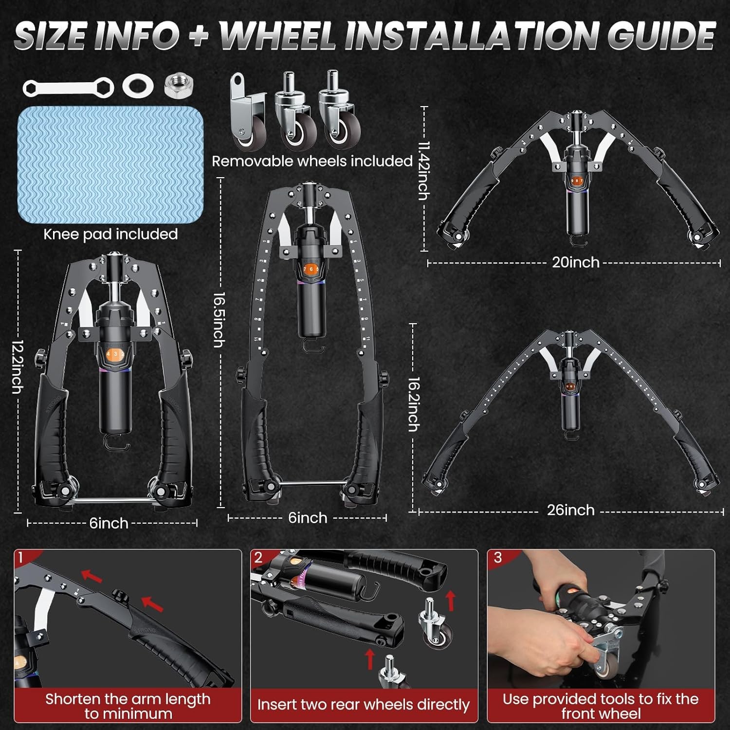3-in-1 Hydraulic Arm Trainer with Ab Roller, 22-440lbs Adjustable Strength