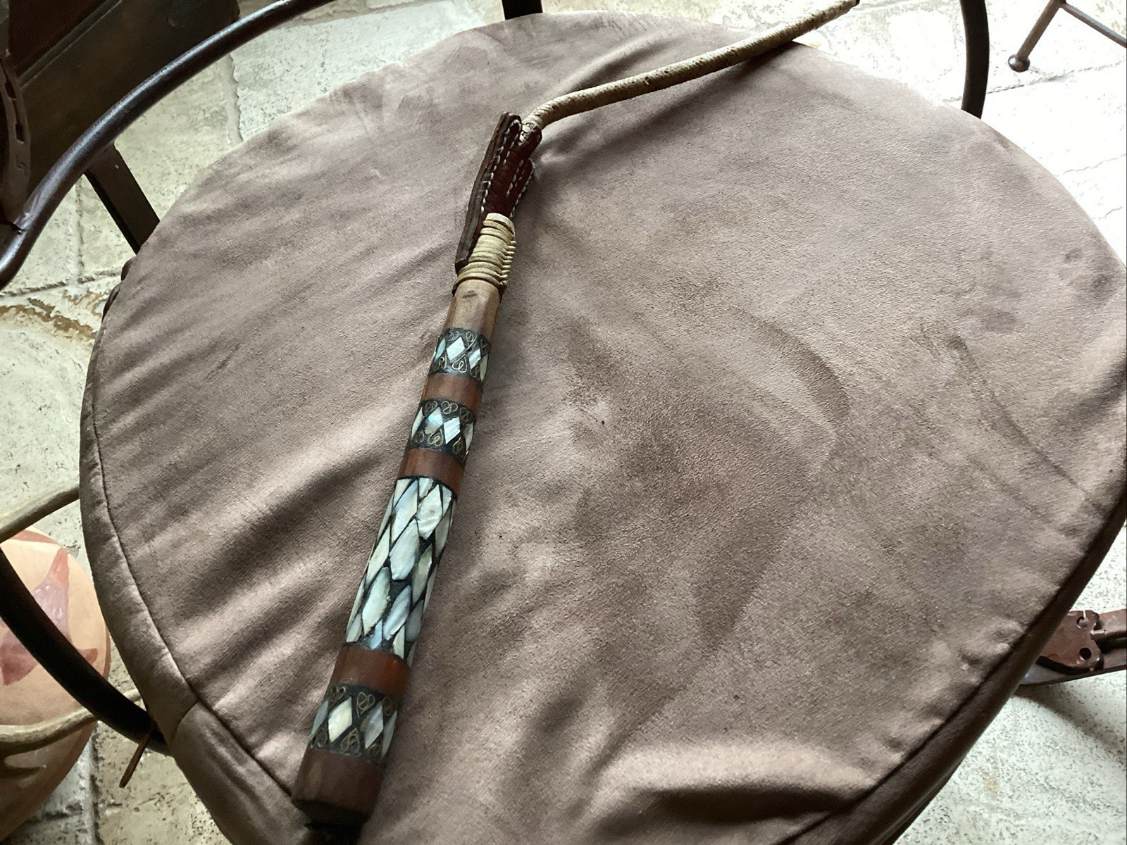 Antique Middle Eastern Camel Whip With Mother Of  Pearl Inlay