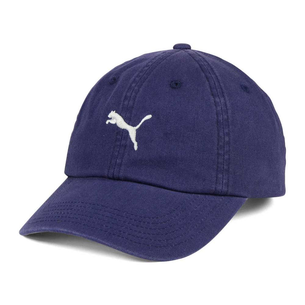 Puma Adjustable Polo Cap Hat Men's Navy Gray Leaping Cat Logo Leather Strapback