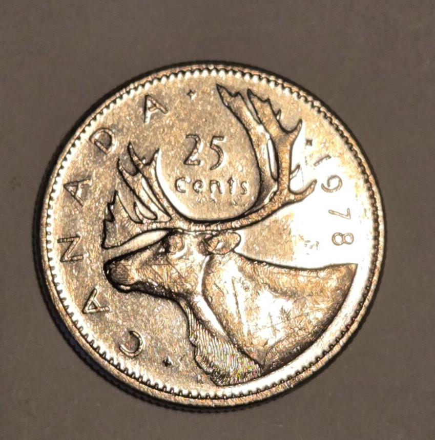 1978 Canada 25 Cents Elizabeth II  "Caribou" Coin KM#62b-Schon#62b.1 (z1)