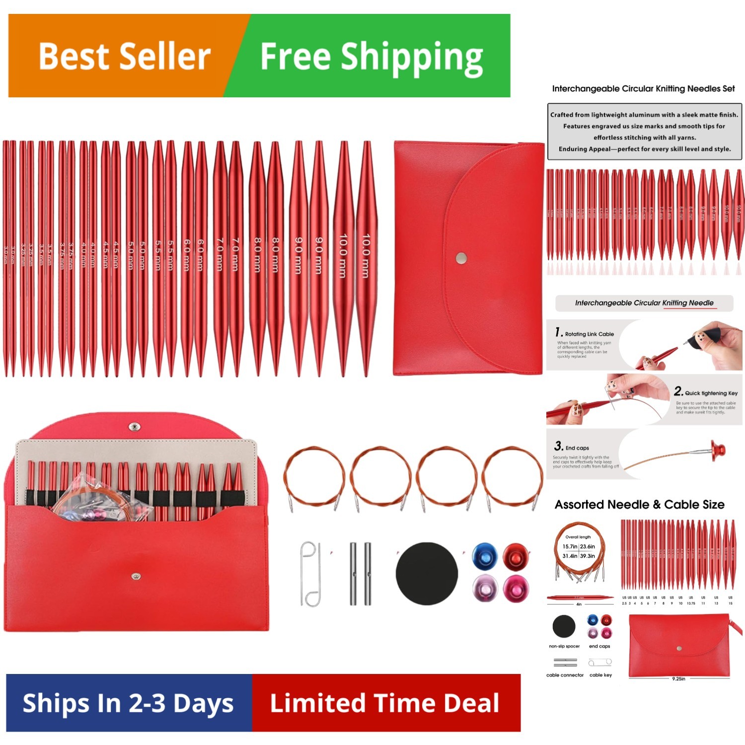 Interchangeable Circular Knitting Needles Set 4-Inch |  2.5-15 3.0-10.0mm | 1...