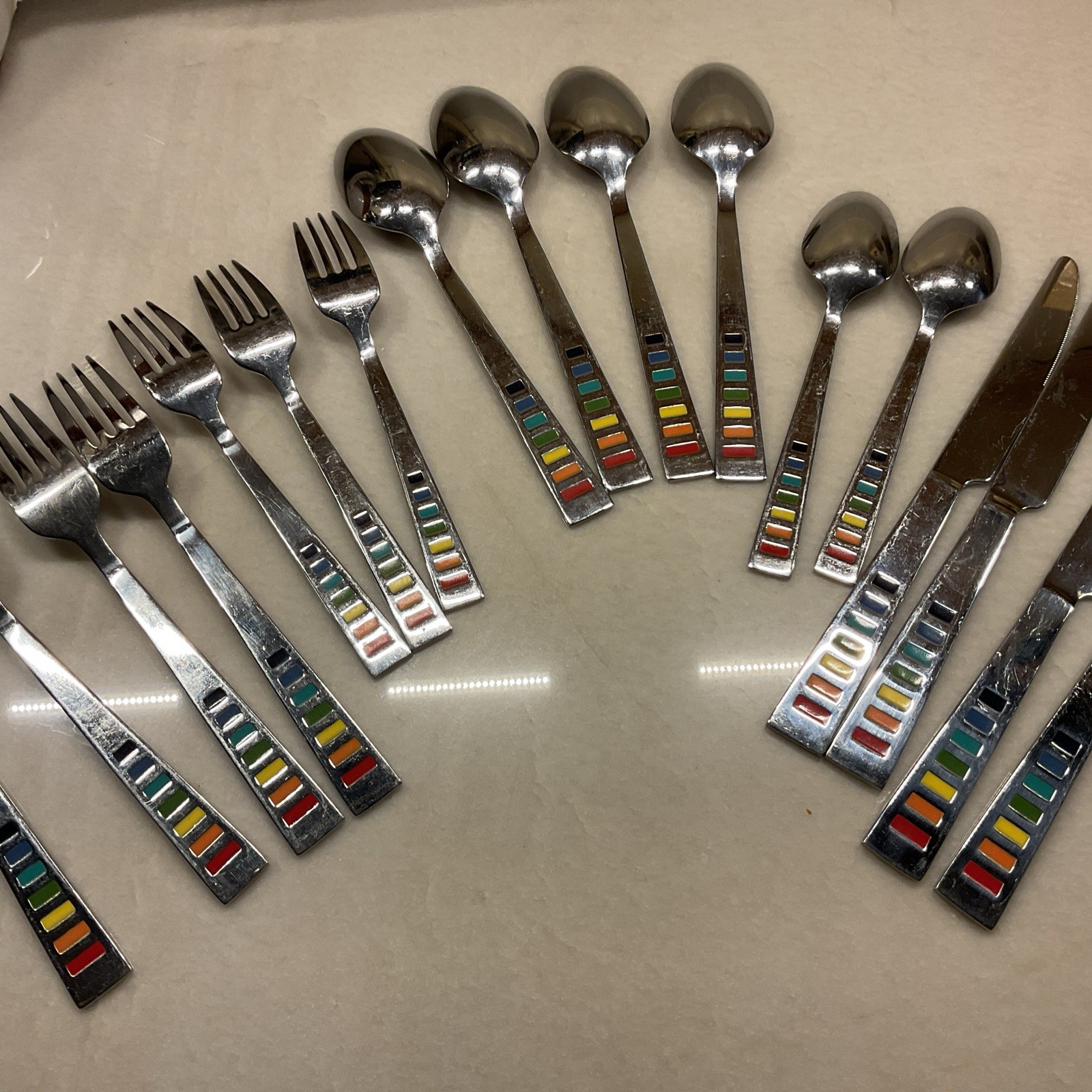 Fiesta Celebration Cambridge Masquerade Rainbow Flatware 17 Pieces Scratches