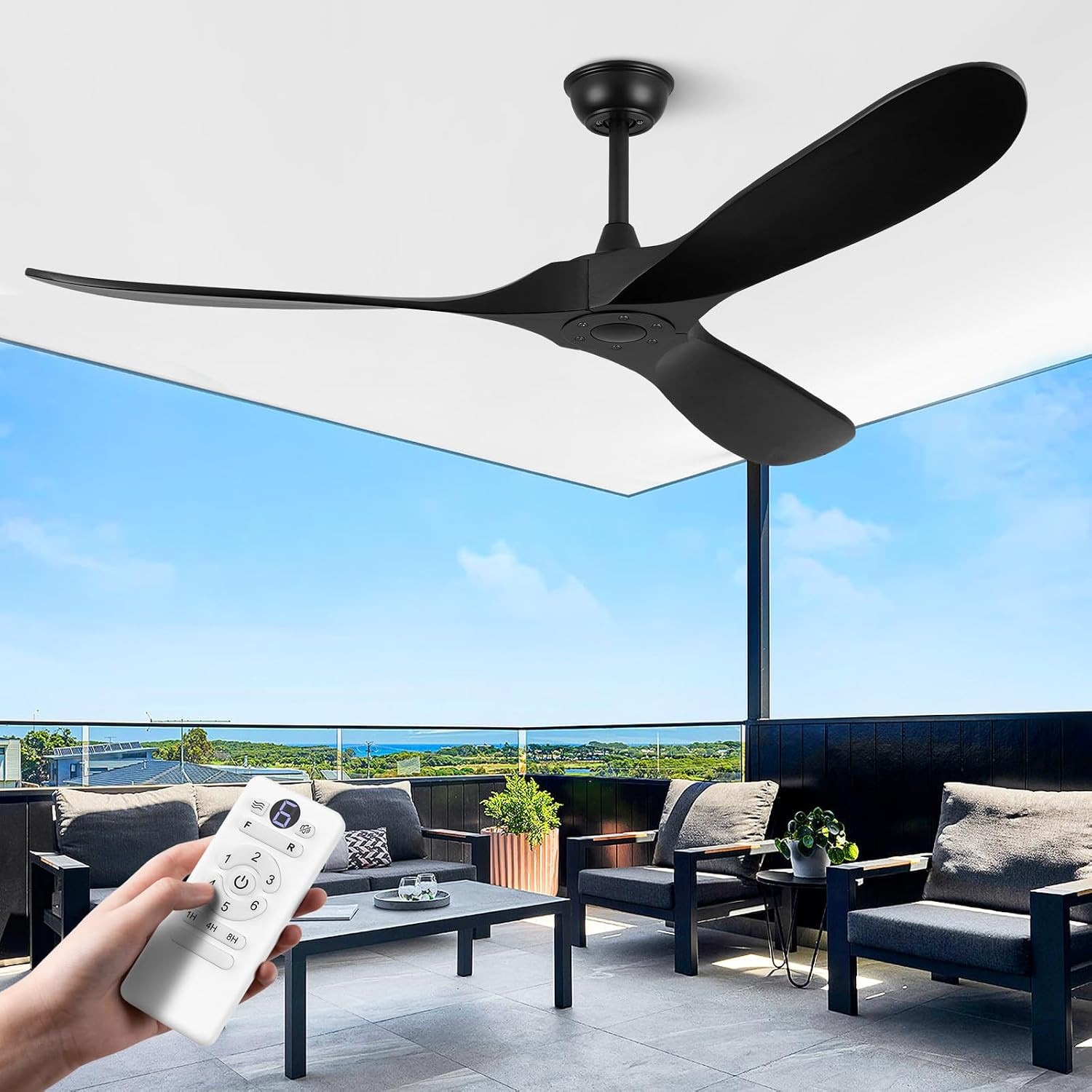 Ceiling Fans without Lights - 60 Inch Ceiling Fan No Light, Black 3  Solid Wood