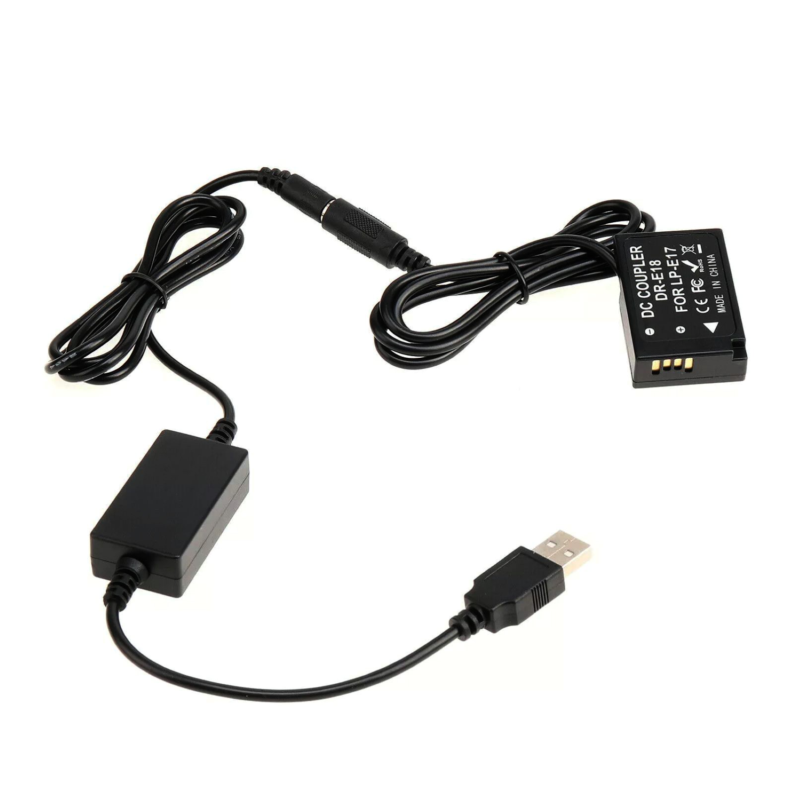 DR-E18 DC Coupler LP-E17 Dummy Battery+USB Power Cable for Canon 77D RP 850D T6S