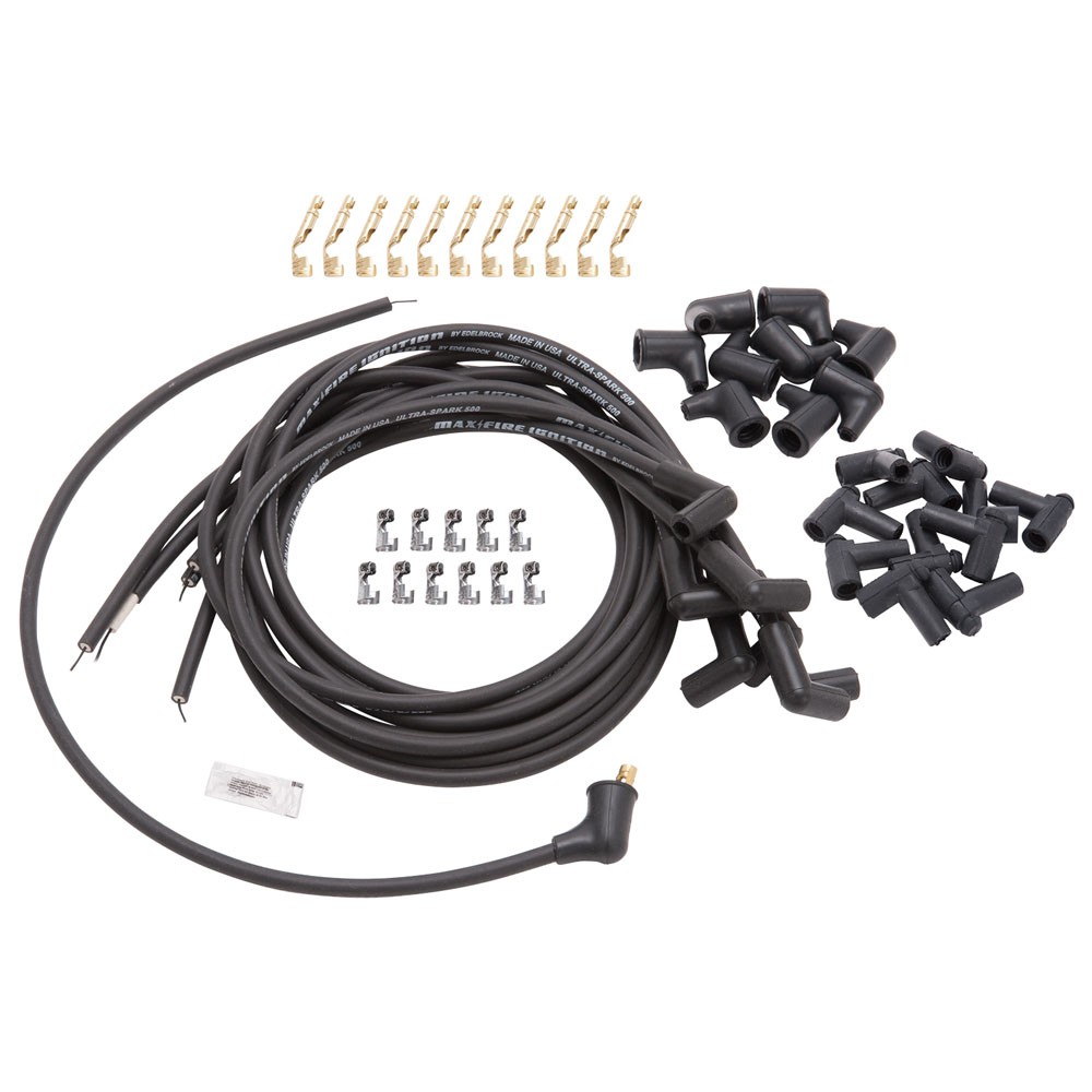 Edelbrock Spark Plug Wire Set 22701; Max-Fire Ultra Spark 500 8.5mm Black 90°