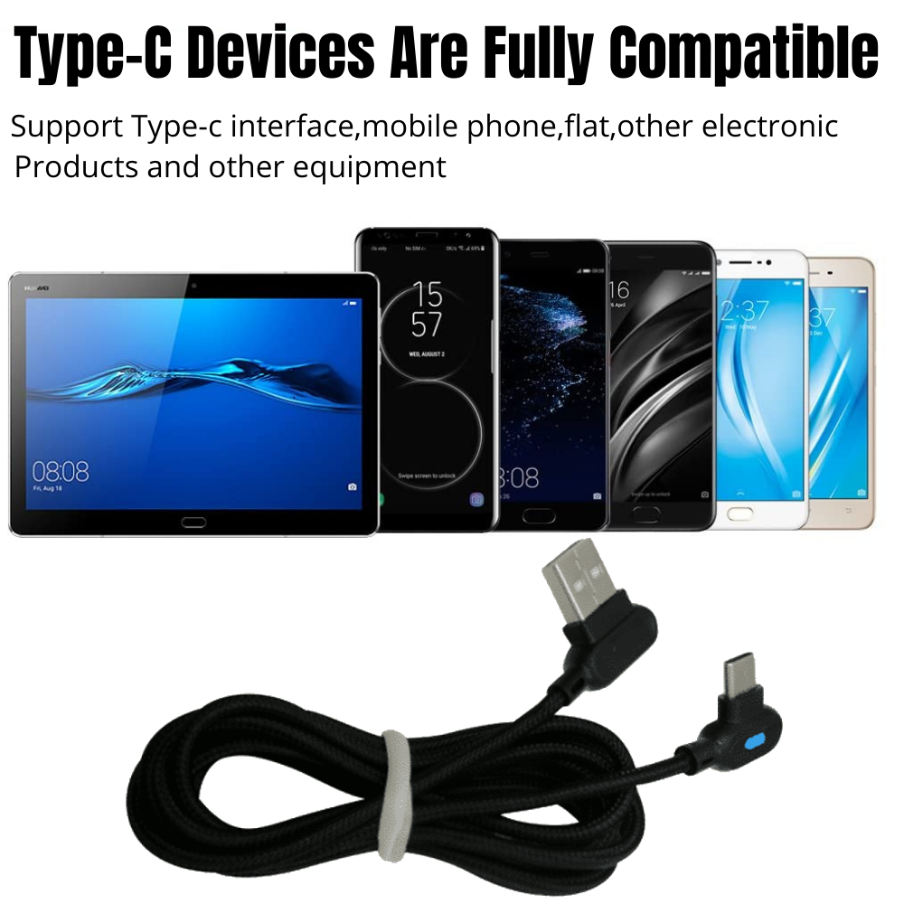 3 Pack 3/6FT 90 Degree Angle USB-C Cable Type-C Fast Charger Data Charging Cord