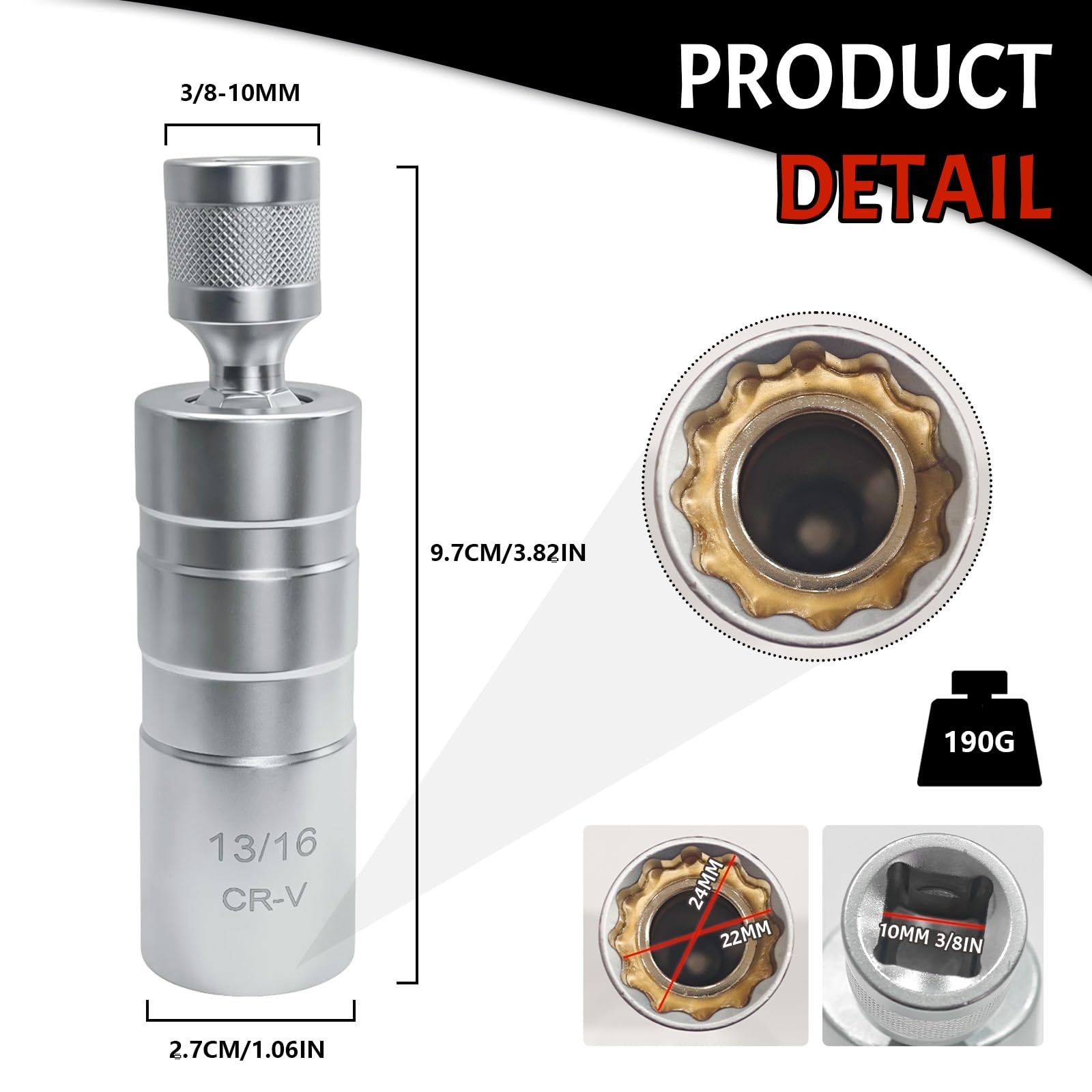 13/16'' Spark Plug Socket Set Thin Wall 12 Point 3/8" Drive Magnetic Spark...