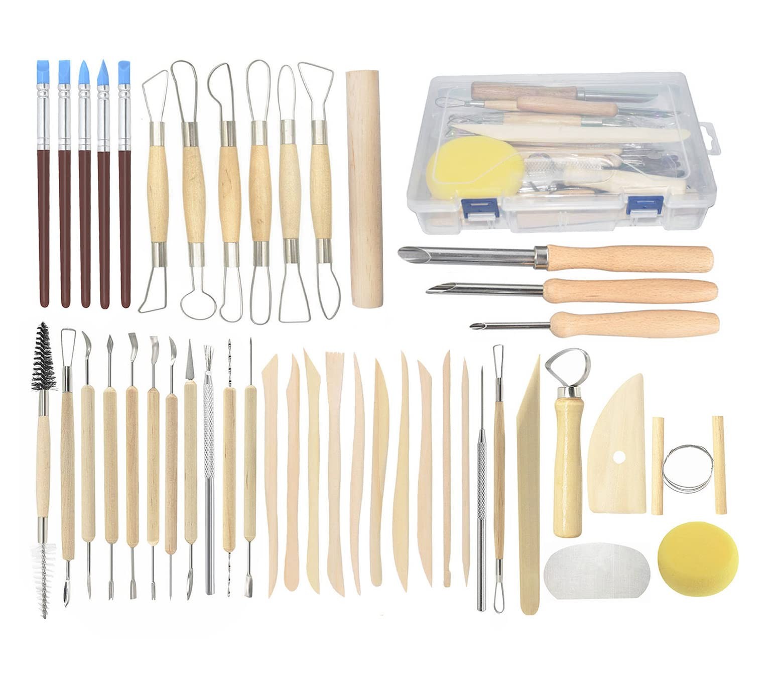 Ceramic Clay Sculpting Tools Set with Plastic Case, for Beginners Expert Crafts