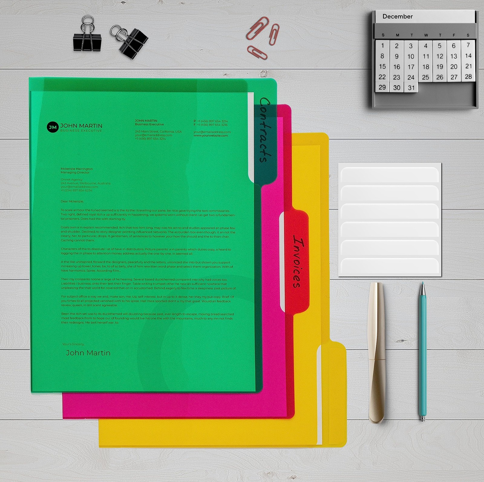 18 Pack Poly Project Document Pockets 1/3 Cut Tabs 6 Translucent Colors