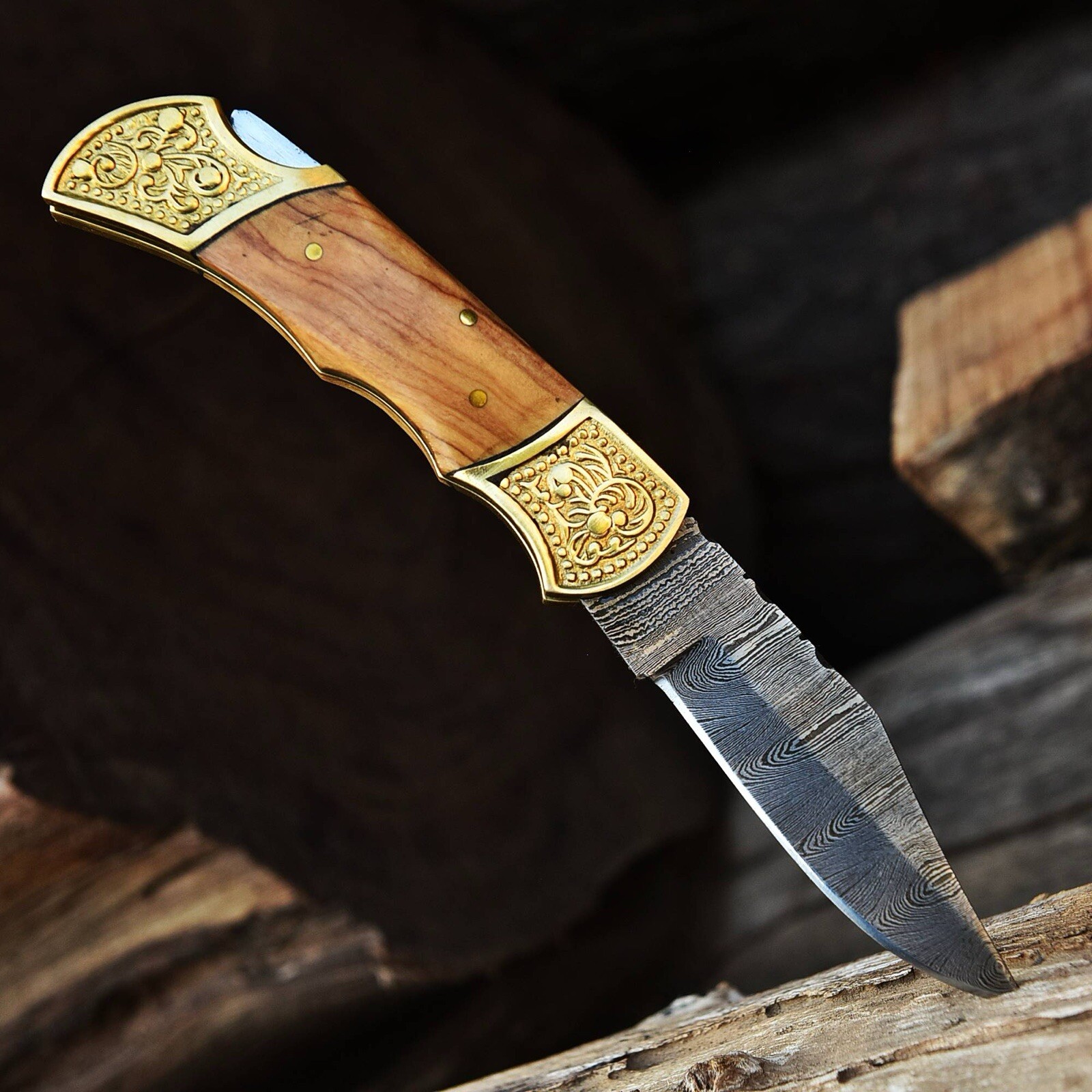 Best Handmade Damascus Steel Pocket Knife With Leather Sheath
