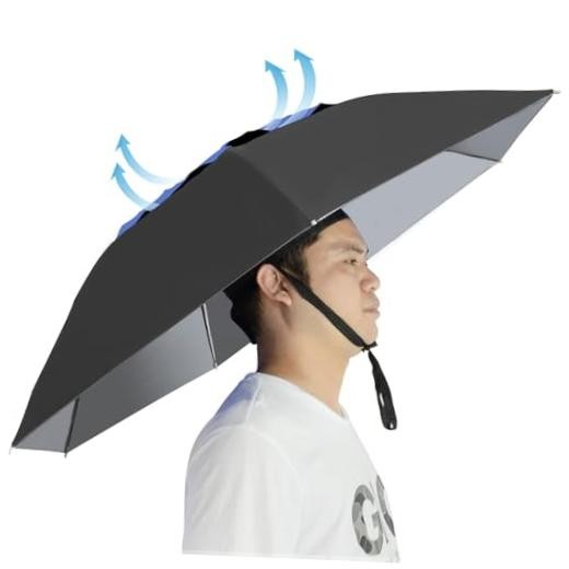 Umbrella Hat Folding Adjustable Sun Rain Cap, 37.4” UPF 50+ UV Black-Blue