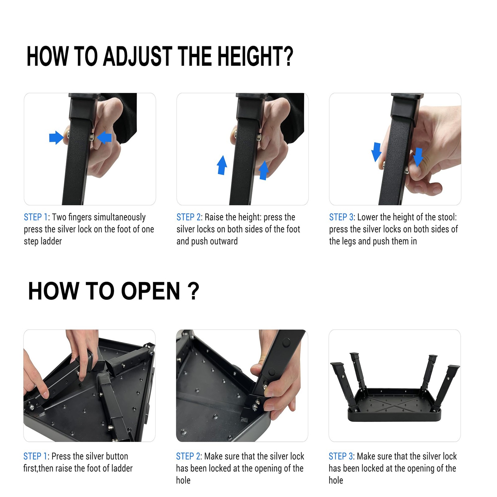 3 Levels Adjustable Folding Step Stool,Foldable RV Step Stool,Safer Metal Ste...