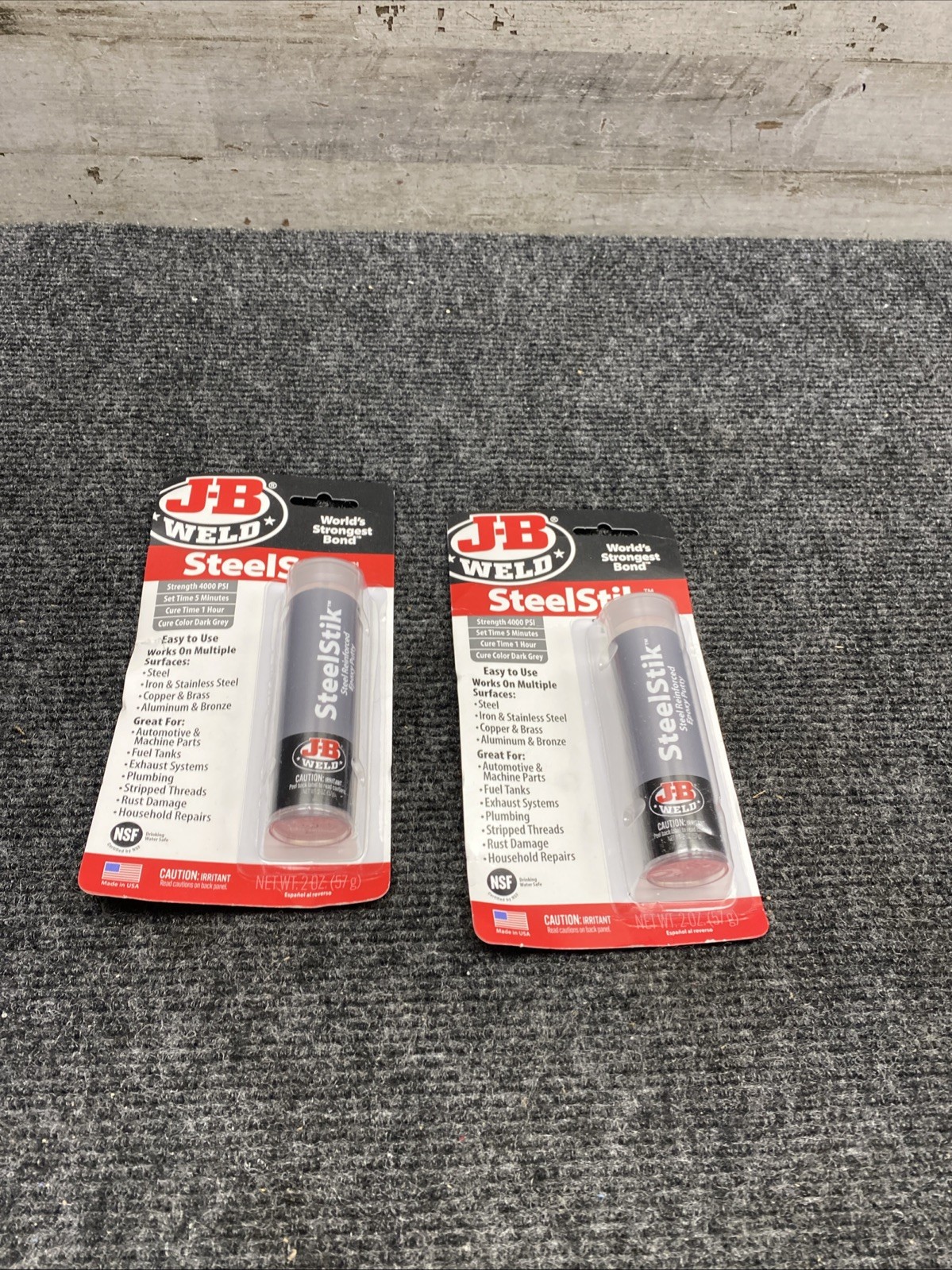J-B Weld SteelStik Lot of 2 Steel Reinforced Grey Epoxy Putty Sticks For Metal