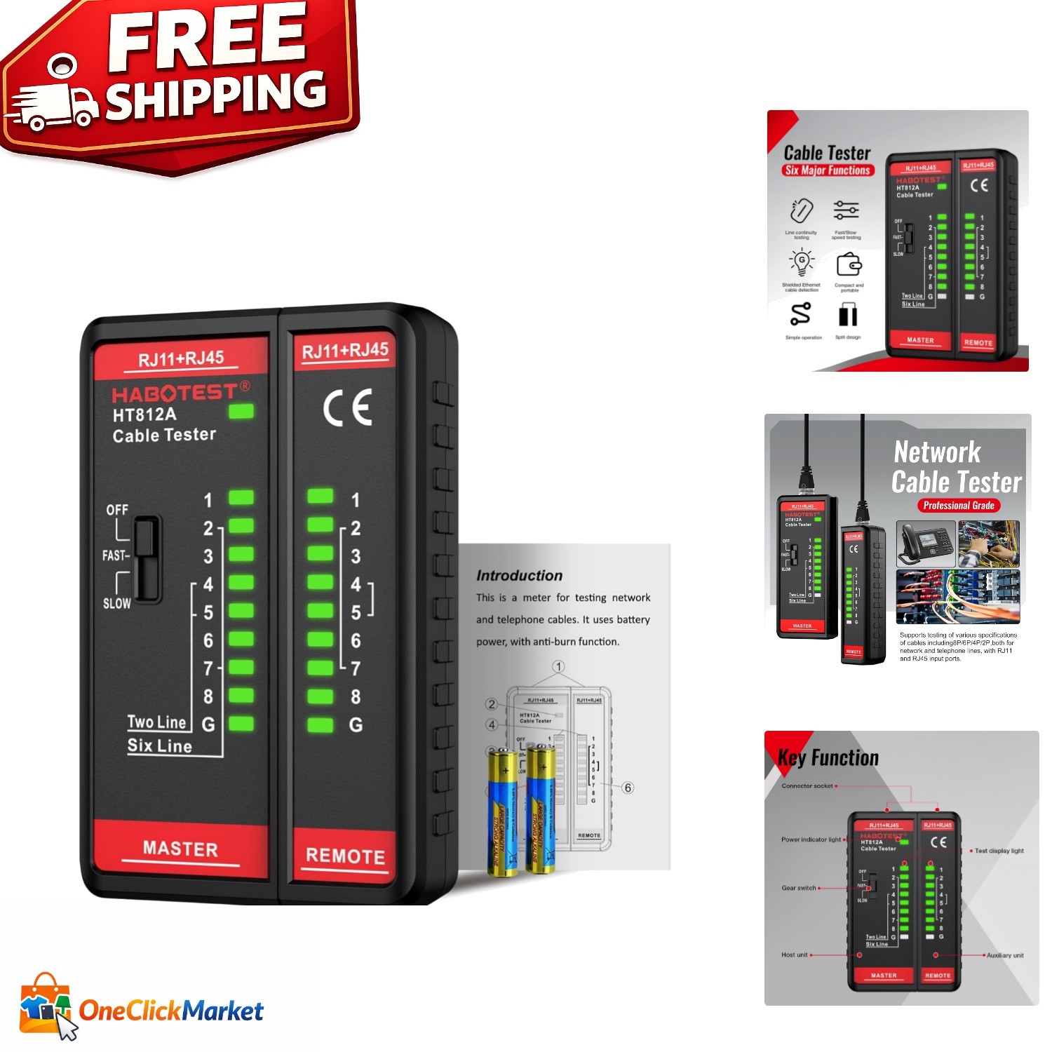 Professional Network Cable Tester Tool – Fast/Slow Testing with Clear Results
