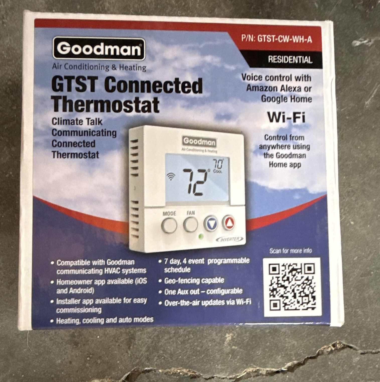 Goodman GTST Connected Wi-Fi Thermostat Alexa/Google Home GTST-CW-WH-A